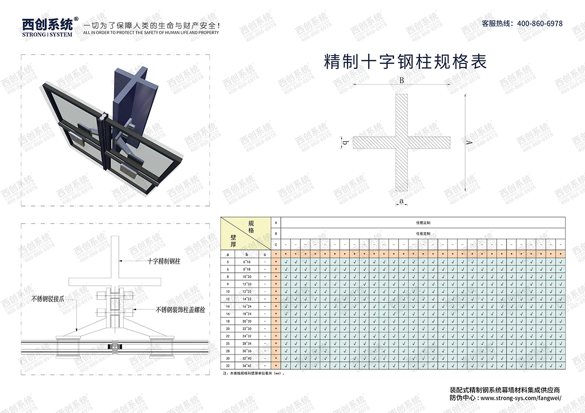 西創系統-精制十字鋼柱系統型材規格表