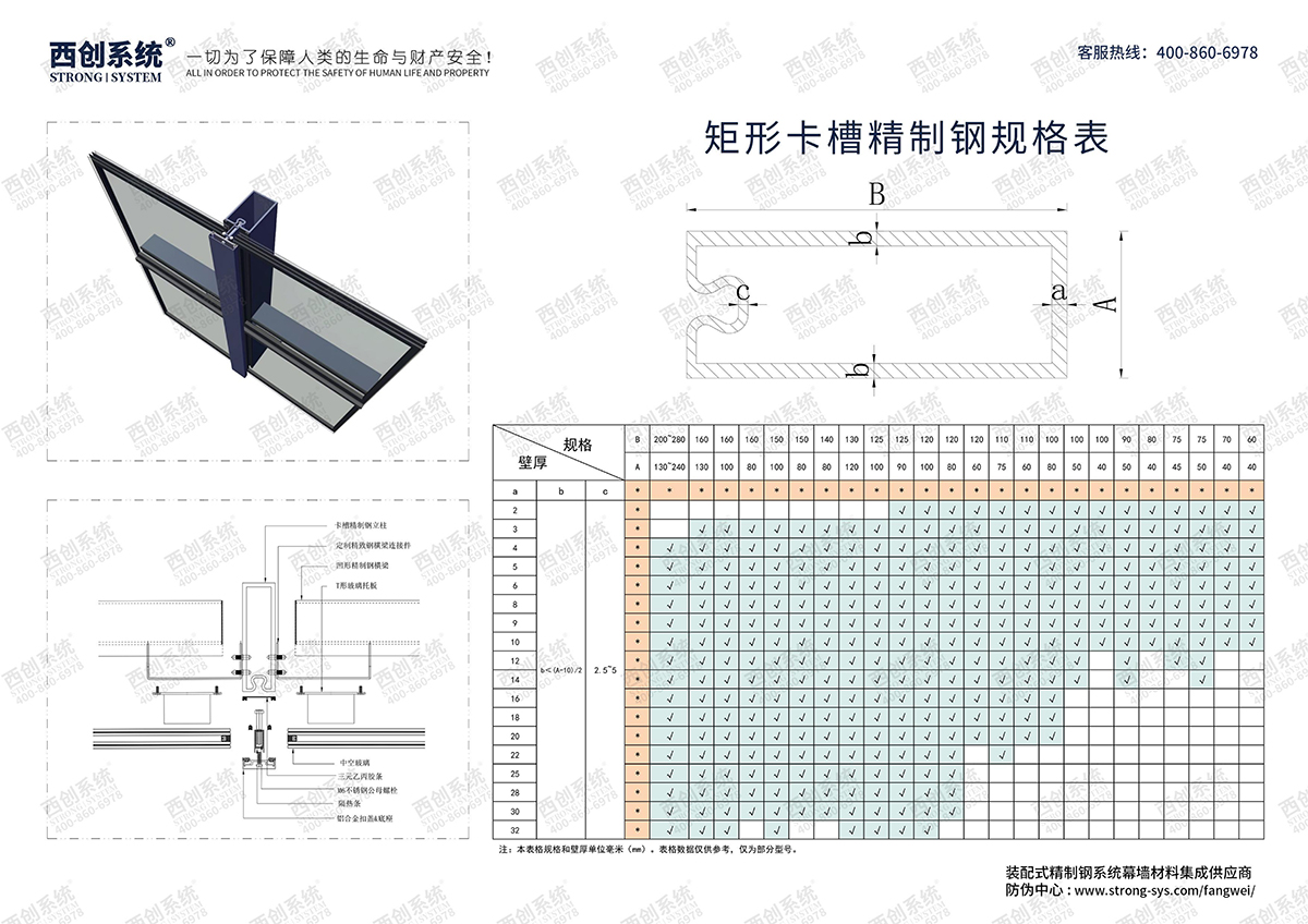 西創系統-矩形卡槽精致鋼型材規格表