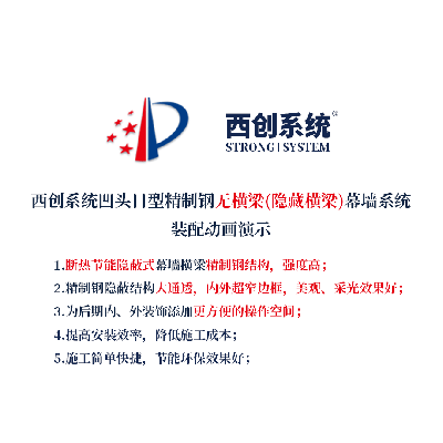 西創系統凹頭日型精致鋼無橫梁（隱藏橫梁）幕墻系統