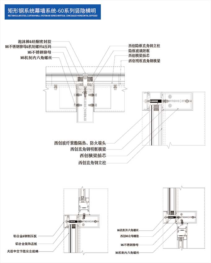 矩形鋼系統幕墻系統-60系列豎隱橫明(圖1)