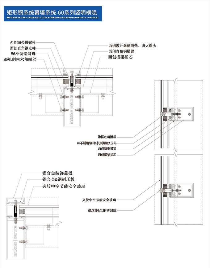 矩形鋼系統幕墻系統-60系列豎明橫隱(圖1)