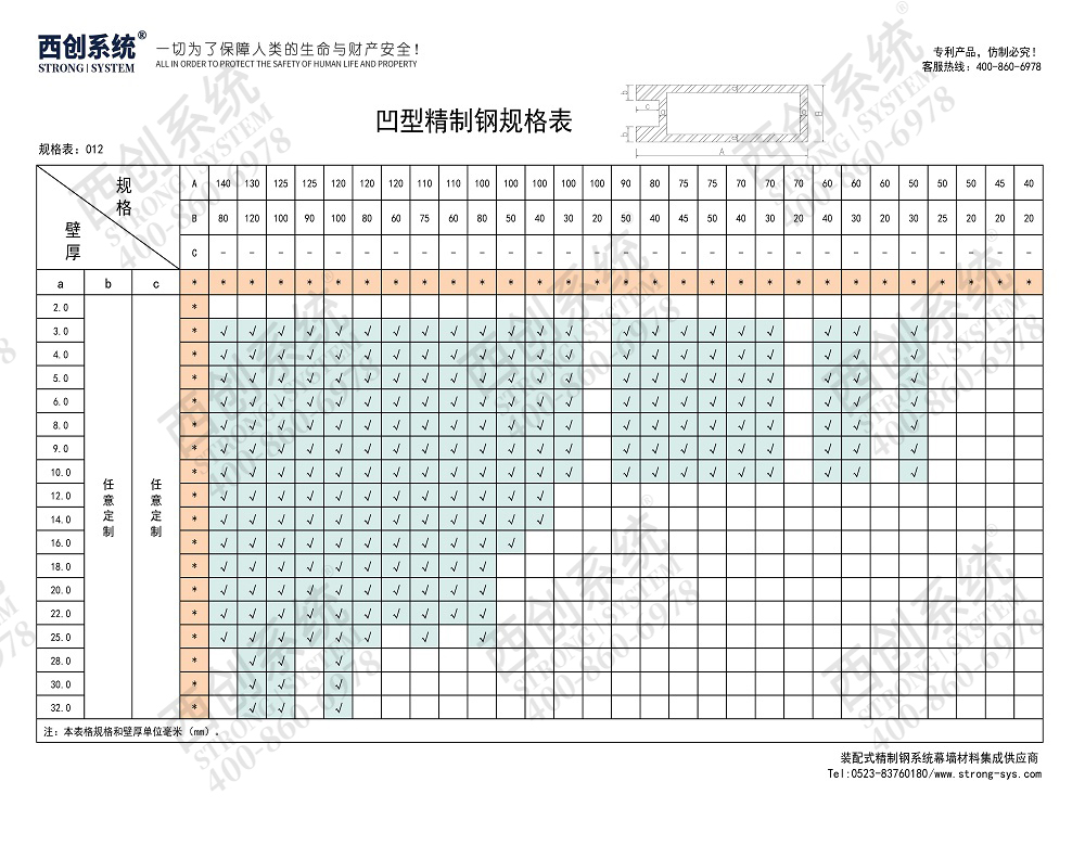 西創系統凹型矩形精制鋼幕墻型材（定制規格）(圖5)