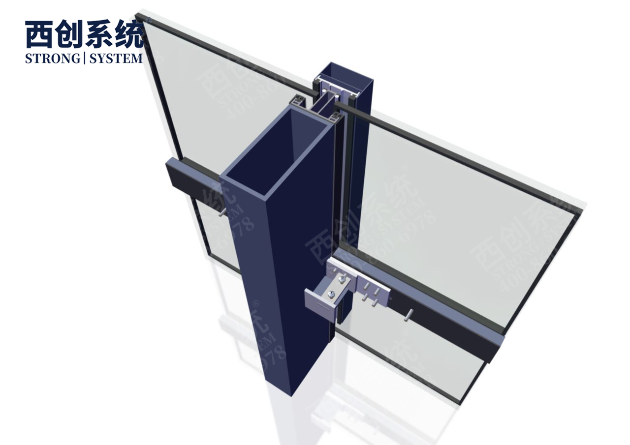 自鎖限位式鋼板插芯連接/橫梁高度可調——西創系統矩形精制鋼玻璃幕墻系統(圖17)