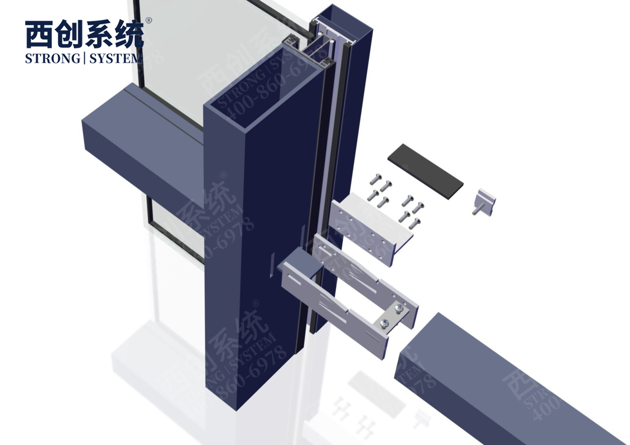 自鎖限位式鋼板插芯連接/橫梁高度可調——西創系統矩形精制鋼玻璃幕墻系統(圖15)