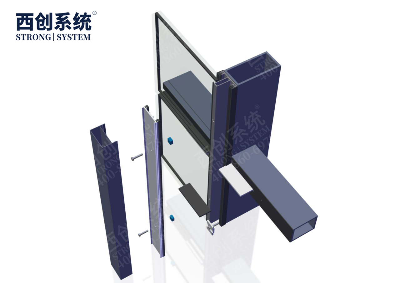 自鎖限位式鋼板插芯連接/橫梁高度可調——西創系統矩形精制鋼玻璃幕墻系統(圖13)